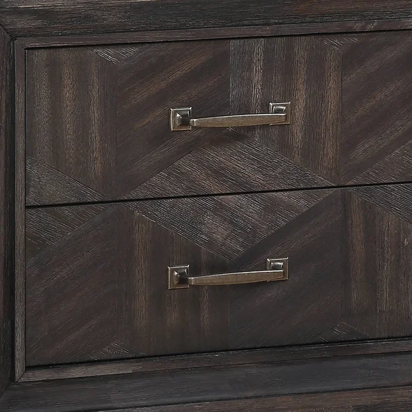 Geometric Design 2 Drawer Wooden Nightstand with USB Slot, Brown