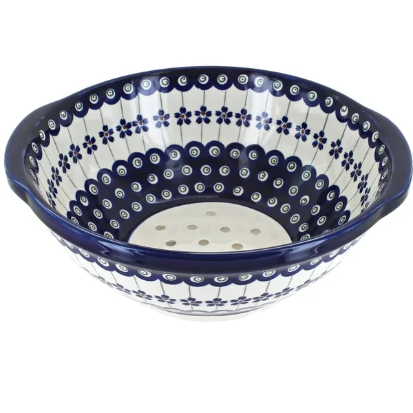 Zaklady Flowering Peacock Colander Polish Pottery
