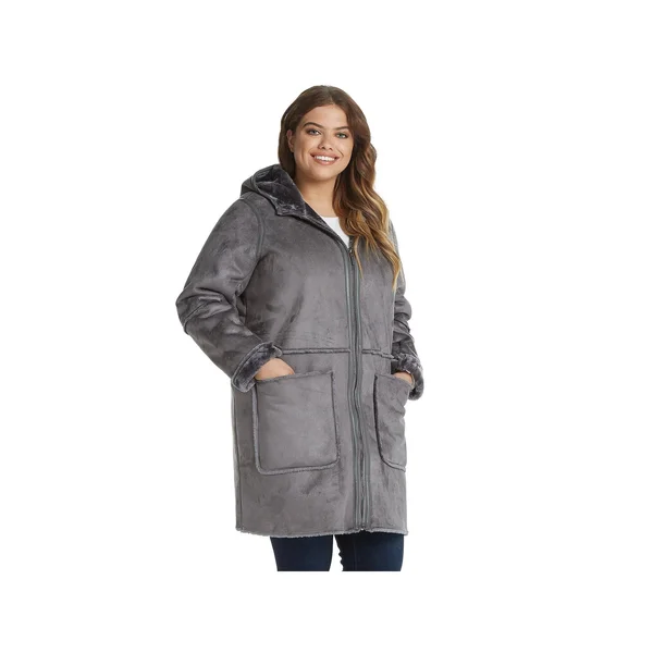 Weatherproof Women's Overcoats Grey - Gray Slate Faux Shearling Jacket - Women & Plus