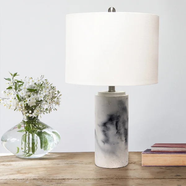 Lalia Home Marbleized Table Lamp with White Fabric Shade, White