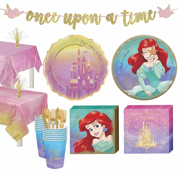Party City Disney Princess Ariel Tableware Kit for 16 Guests Birthday Party Supplies