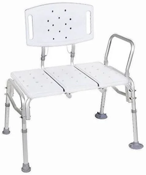 TRANSFER Bench Adjustable Height - Heavy Duty Bariatric 500 lb Plastic Seat with Back Non-Slip Seat White by Healthline