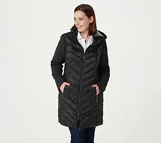 Nuage Chevron Quilted Puffer Coat w/ Removable Hood - Size XX-Small, Black