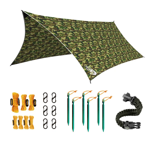 Rain Fly Evolution 12x10 Lightweight Camping Tarp; 100% waterproof; Makes A Great Backpacking Tarp or Hammock Shelter; with Surv