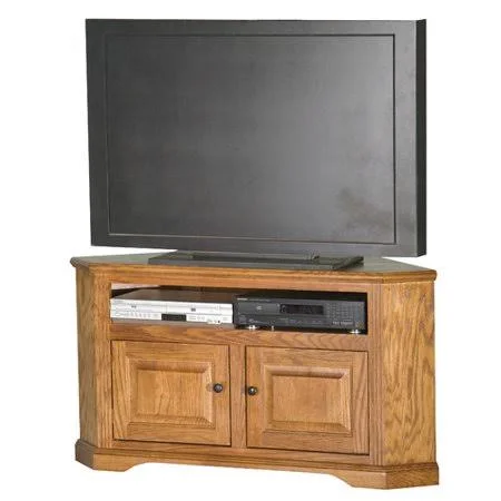 Glastonbury Solid Wood Corner Unit TV Stand for TVs Up to 55x22 Loon Peak Door Type: Plain Glass - Color: Smokey Blue Oak