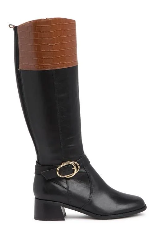 Marc Fisher Medium Calf Leather Tall ShaftBoots - Hailin, Size 5-1/2 Medium, Blk/Cog Leather