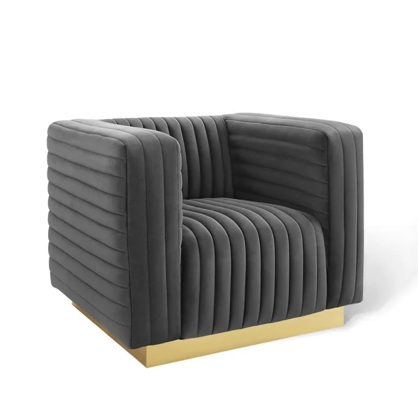 251 First Cooper Channel Tufted Performance Velvet Accent Armchair in Charcoal Grey Premium Shipping Options, French Country, B