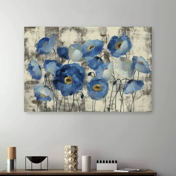 Aquamarine Floral Canvas Giclee Blue 4& x 32x22 - Polyester