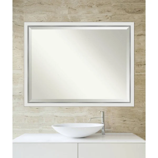 Amanti Art Narrow Eva White Silver Bathroom Vanity Wall Mirror - 43x33