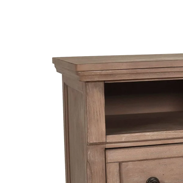 Benjara 2 Drawers Wooden Media Console with Open Compartment and Bun Feet - Brown