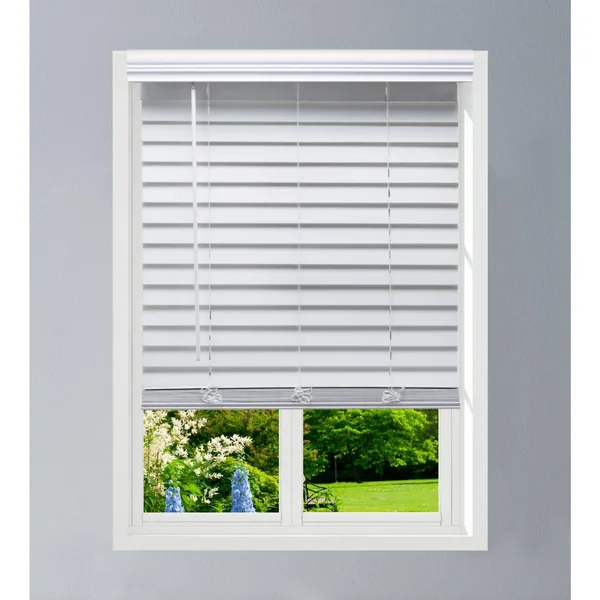 Linen Avenue Custom Cordless Faux Wood Blind White - 69 W x 48 H Partial Inside Mount