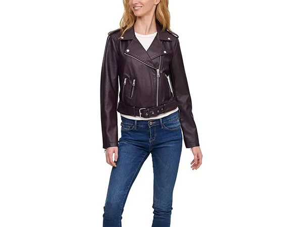 Levi&s Women's Faux-Leather Moto Jacket - Eggplant