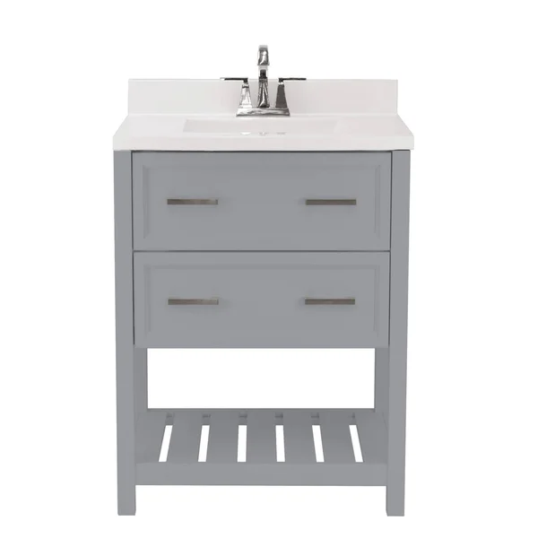 Milan Bath Vanity with Cultured Marble or Quartz Stone Top (Color: Gray - Vanity Top: Quartz Galaxy White, Size: 25x22)