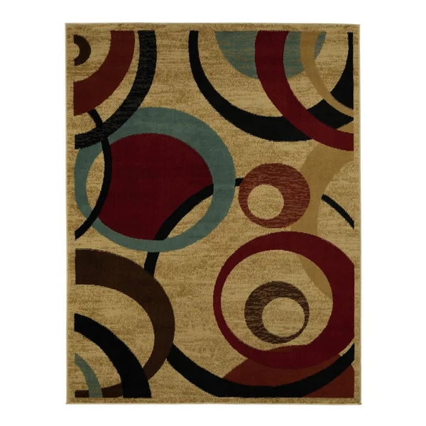 Amazing Area Rug Carpet Oriental Contemporary Abstract Circle Design 5&3x22 x 7&0x22
