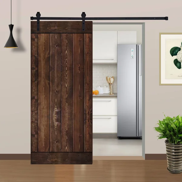 Akicon Paneled Wood Dark Brown Barn Door with Hardware Kit -Single Door - 42x22 - x Style