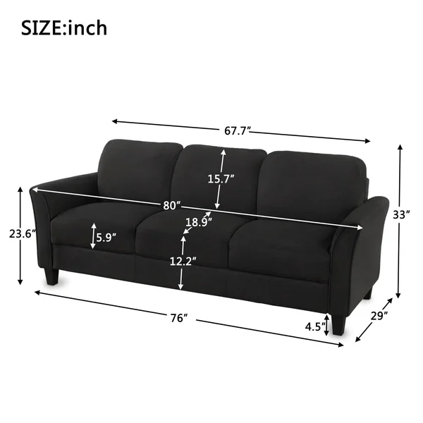 80-in Modern Linen Fabric 3-Seater Sofa - Light Grey
