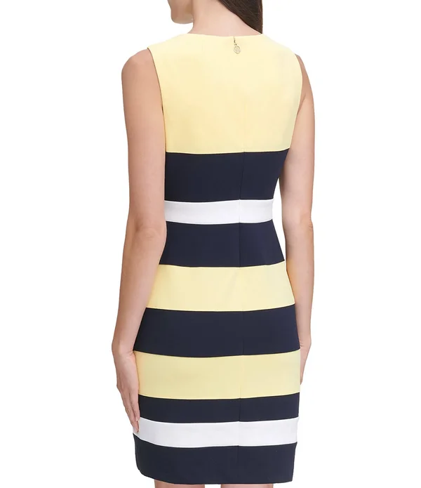 Tommy Hilfiger Colorblock Sheath Dress - Black/Sky Captain /Magenta