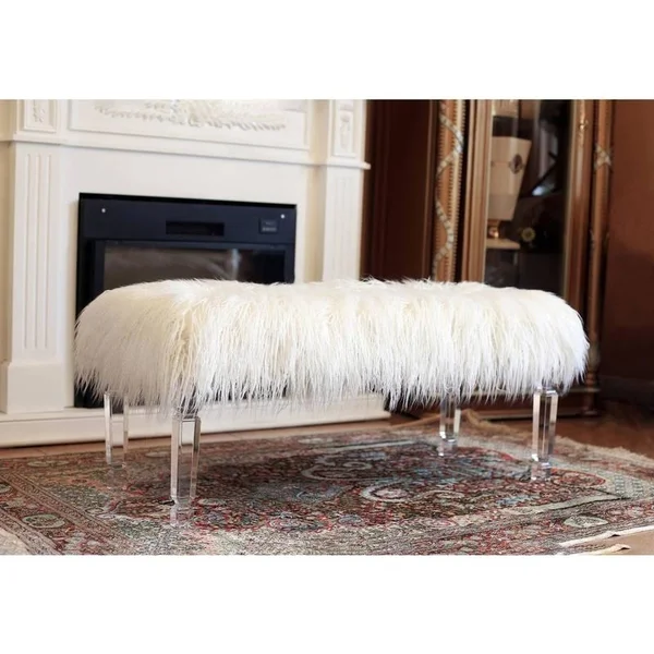 Best Quality Furniture Faux Fur Bench - White