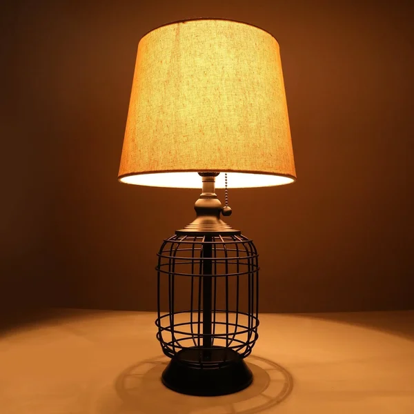 Merra 18 in. Black Cage Table Lamp with Oatmeal Linen Shade