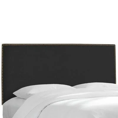 Nail Button Border Upholstered Panel Headboard Wayfair Custom Upholstery Size: California King - Upholstery: Linen Black, Nailhea