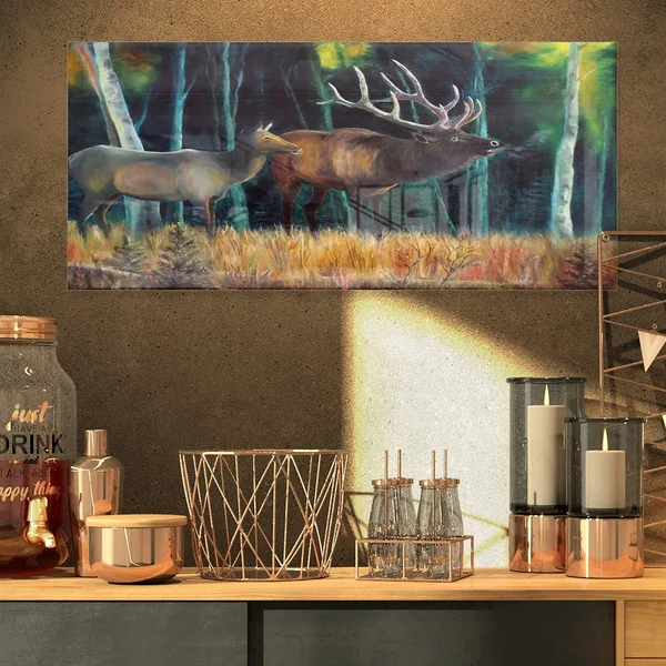 Designart 'Wandering Deer in Forest' Animal Metal Wall Art - 40 in. Wide x 30 in. High - 1 Panel