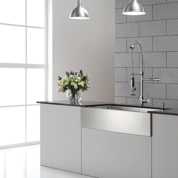 Kraus Khf200-33-kpf1602-ksd30ch Farmhouse Single Bowl Stainless Steel Sink with Kitchen Faucet and Soap Dispenser, 33x22