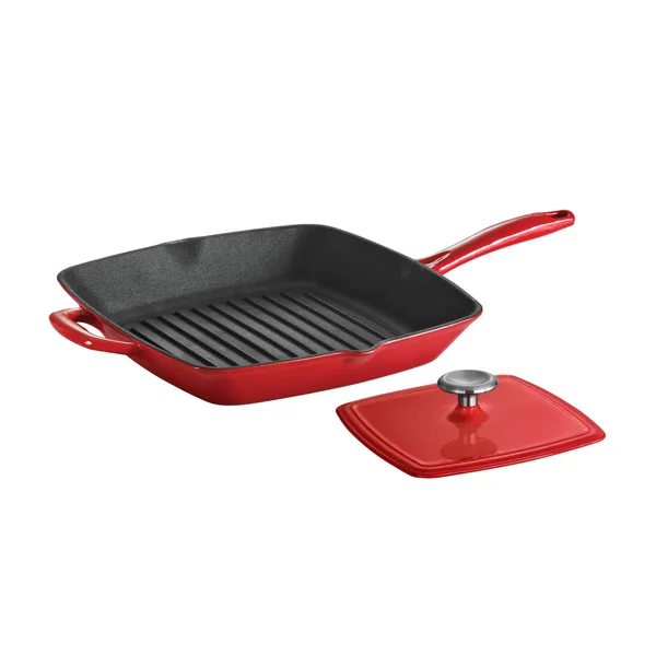 Tramontina Gourmet Enameled Cast Iron 11 in Grill Pan with Press - Red