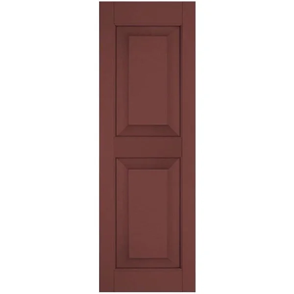 Ekena Millwork 15 in. x 28 in. Exterior Real Wood Pine Raised Panel Shutters Pair Cottage Red