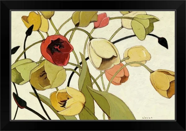 Tulip Toss - Black Framed Wall Art, 24x16, Great Big Canvas