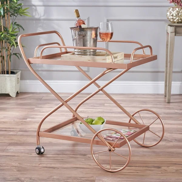 Christopher Knight Home Perley Traditional Iron Glass Bar Cart with Shelves by - Black
