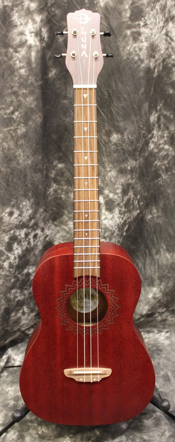 Luna Uke Vintage Mahogany Ukulele, Baritone - Red Satin