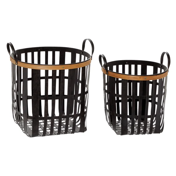 Black Bamboo Farmhouse Storage Basket (Set of 2)