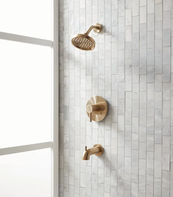 Allen + Roth Harlow Brushed Brass 1-Handle Bathtub and Shower Faucet with Valve - 873X-568204
