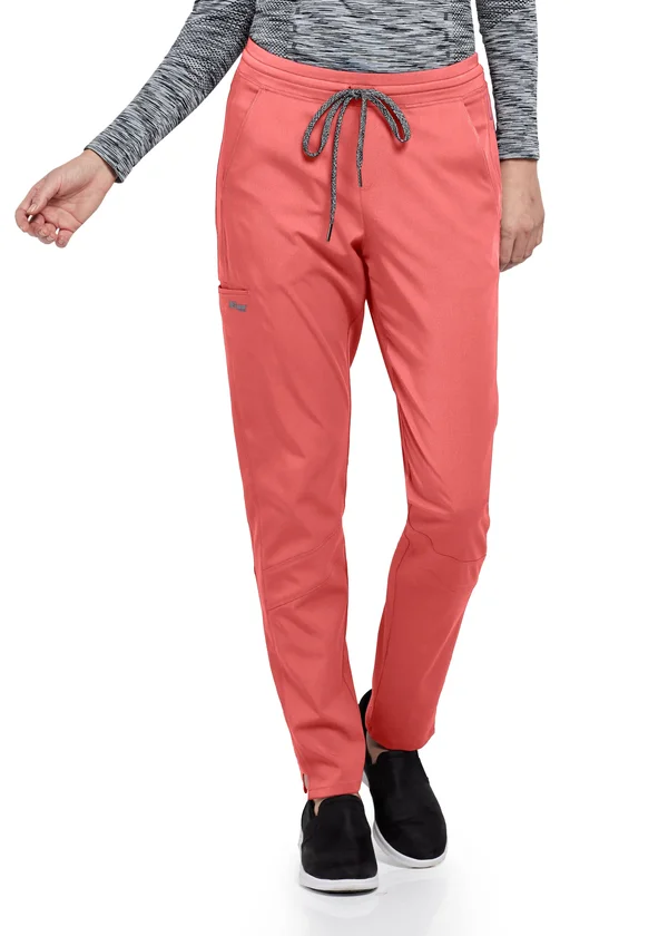 Grey&s Anatomy Spandex Stretch Harper 3-Pocket Knit Waist Easy Care Scrub Pants - Peach Flower from Uniform City
