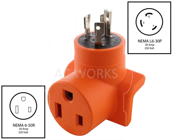 AC Works [wdl630650] L6-30P 30Amp 250V Lockign Plug to 6-50 Welder Connector, White