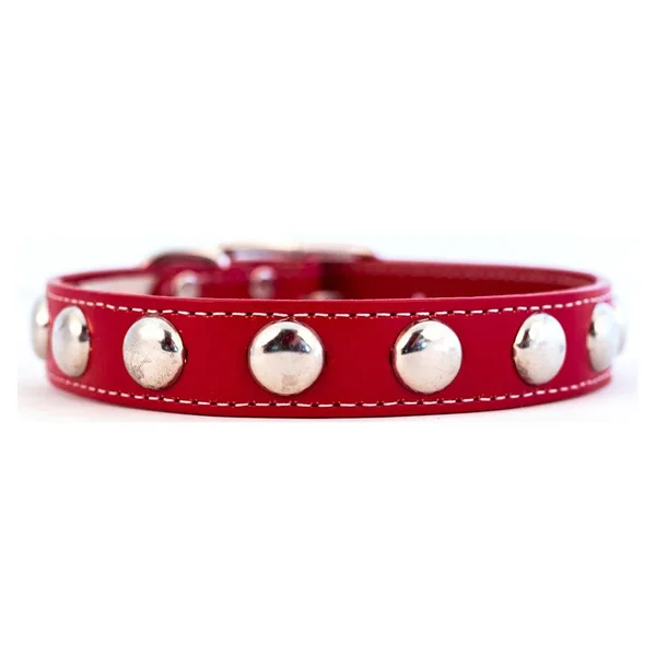 Silver Studded Dog Collar - Exclusively Large Dog Collars Red, 20x22