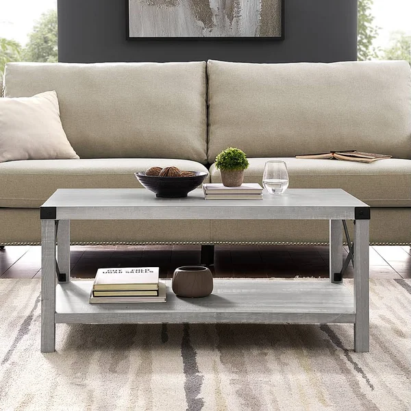 Walker Edison - Rustic Farmhouse Wood Coffee Table - Stone Gray