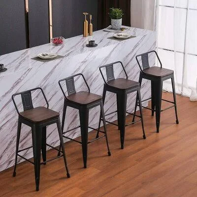Metal Barstools Set of 4 Counter Bar Stools with Wood Top Low Back Matte Black-15.6 x 15.6 Williston Forge Color: Black - Seat He