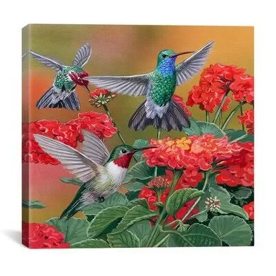 &Hummingbirds and Flowers& by William Vanderdasson Painting Print on Canvas iCanvas Size: 18x22 H x 18x22 W x 1.5x22 D