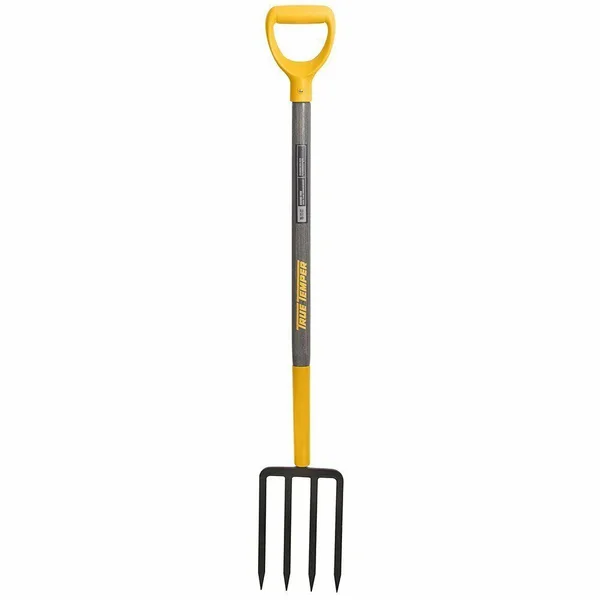 Yellow Spading Fork 4 Tine Forged Head Farming Agriculture D Handle Garden Tool 1445228
