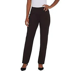 Susan Graver Petite Ponte Straight Leg Pull-OnPants, Size Petite 1X, Dark Brown