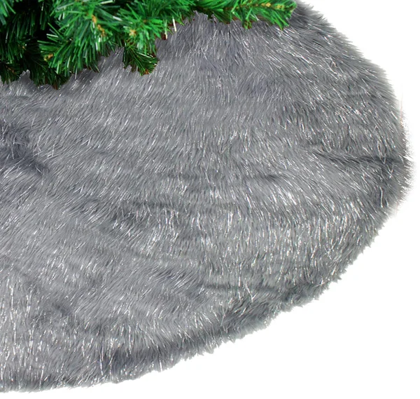 Fennco Styles Holiday Christmas Decorative Exquisite Faux Fur with Silver Metallic Thread Tree Skirt - 2 Colors Grey - 56x22 Rou