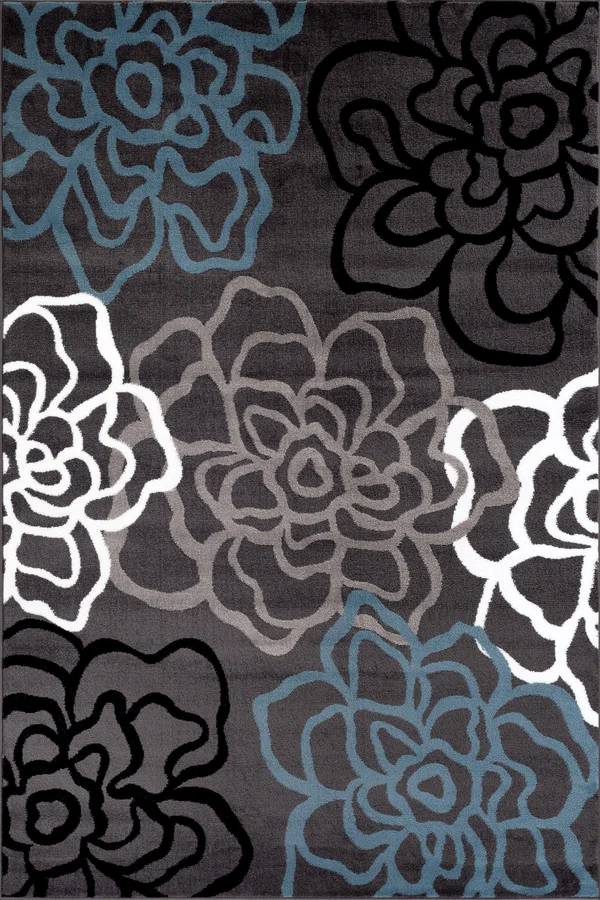 Contemporary Modern Floral Flowers Gray Area Rug 5& 3x22 x 7& 3x22
