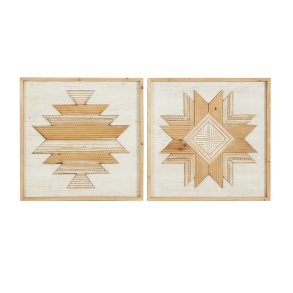 ( Set of 2 ) Multi Colored Wood Rustic Abstract Wall Decor - 24x22 x 24x22 - 61461
