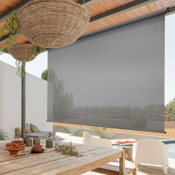 Keystone Fabrics UP77.88.65 96 x 96 in. Regal Cordless Outdoor Sun Shade with Hand Crank - Black Walnut