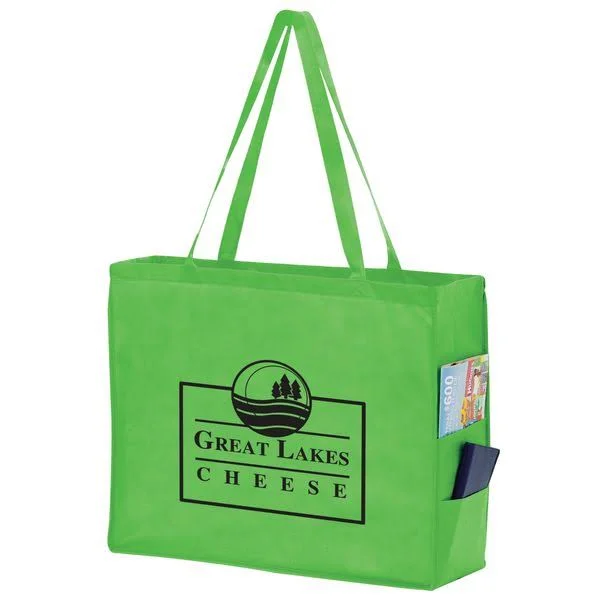 100 Pcs Side Pocket Tote Bag - Screen Print - 20" x 16"