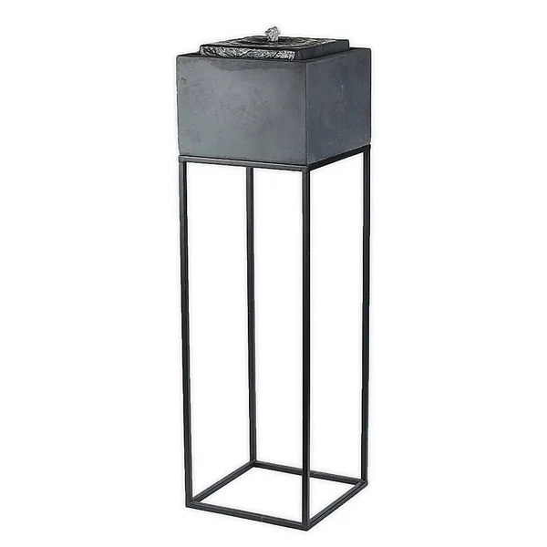 Luxen Home Cement/Iron Raised Stone Finish Outdoor Patio Fountain with LED Light