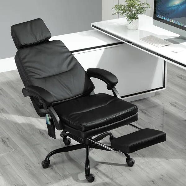 Vinsetto 6-Point Vibration Massaging Office Chair with High BACK - Height Adjustable, Padded Seat and Wheels - Black