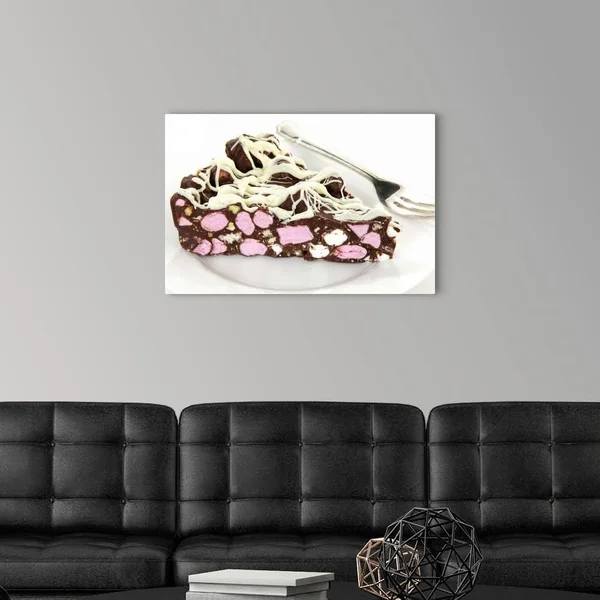 Slice of Rocky Road Chocolate Marshmallow Fridge Cake on White, Large Solid-Faced Canvas Wall Art Print, Great Big Canvas