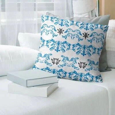 Carolina Football Baroque Square Pillow Cover East Urban Home Color: White/Azure/Black - Size: 26x22 x 26